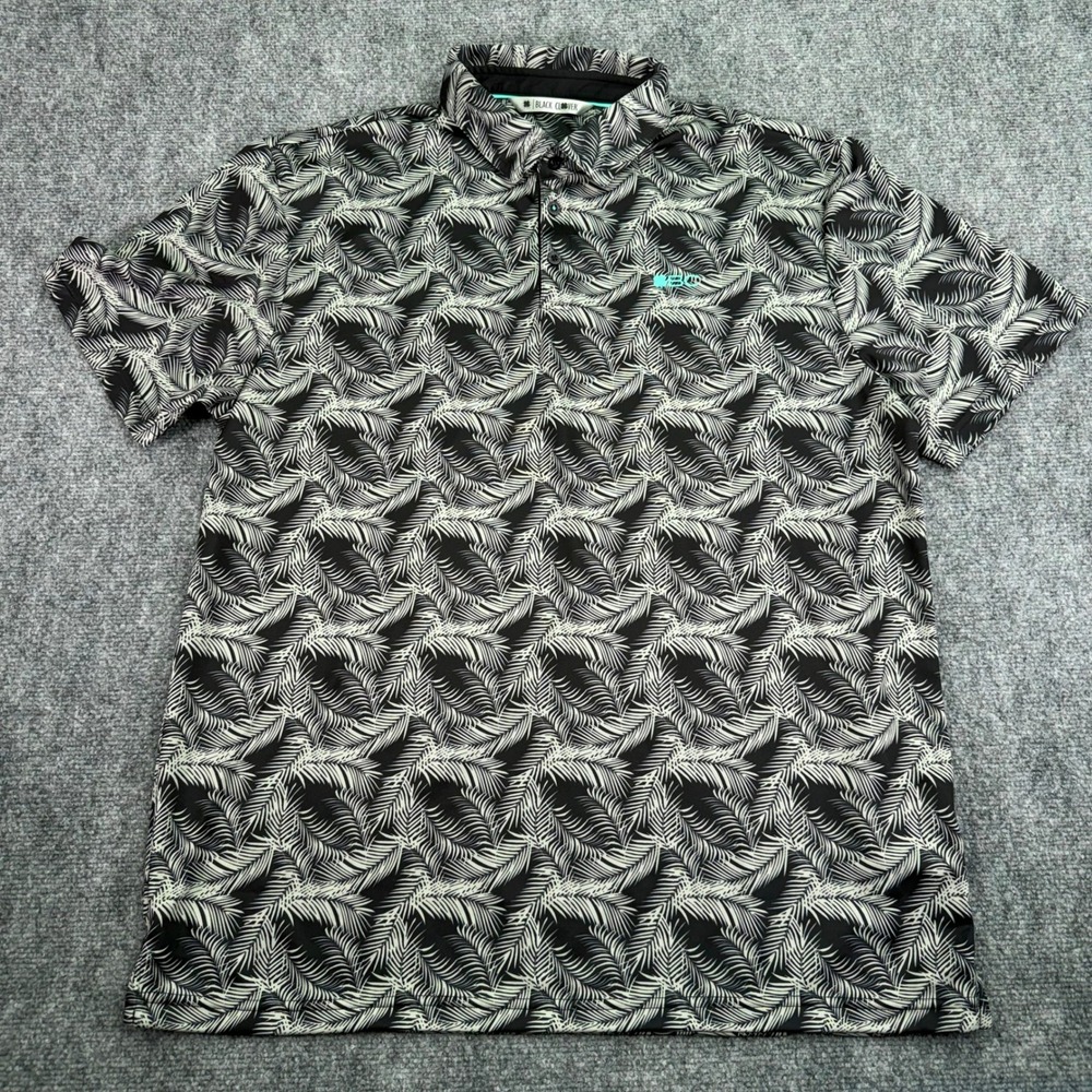 Black Clover Polo Shirt Mens XL Black Palm Leaf Live Lucky Golf Performance - Picture 1 of 10